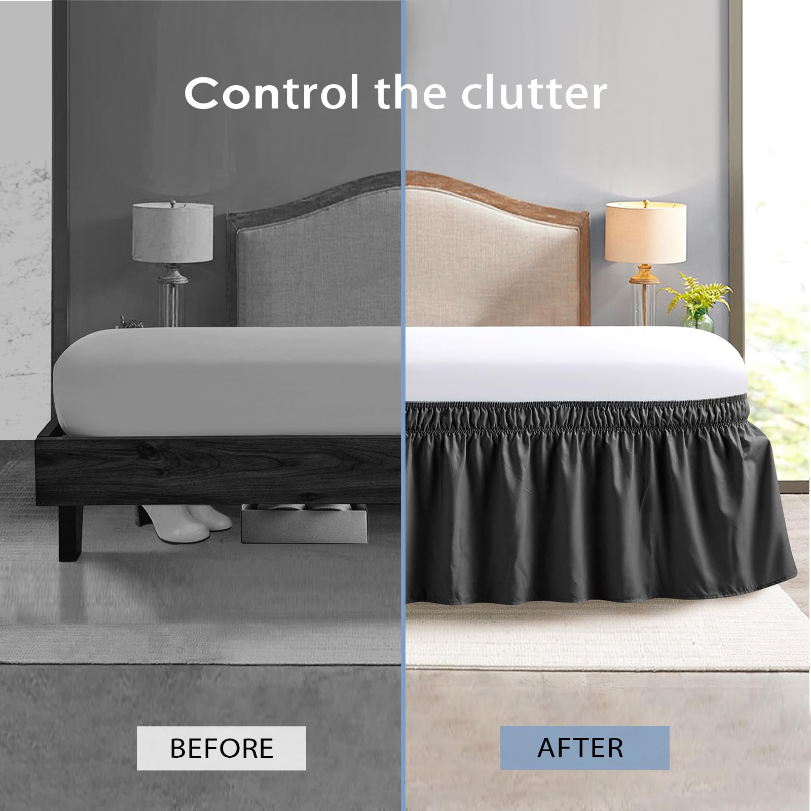 Freshculture Queen Bed Skirt, Elastic Wrap Around Bed Skirt Queen Size, Bed Skirts For Adjustable Bed, Easy Fit With 15-Inch Tai