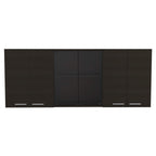 Depot E-Shop Oceana 150 Wall Cabinet With Four Doors, Two Internal Shelves, Internal Plate And Glass Organizer, Two Storage Shelves With Two Glass Doors, 24&Quot; H, Black, Kitchen