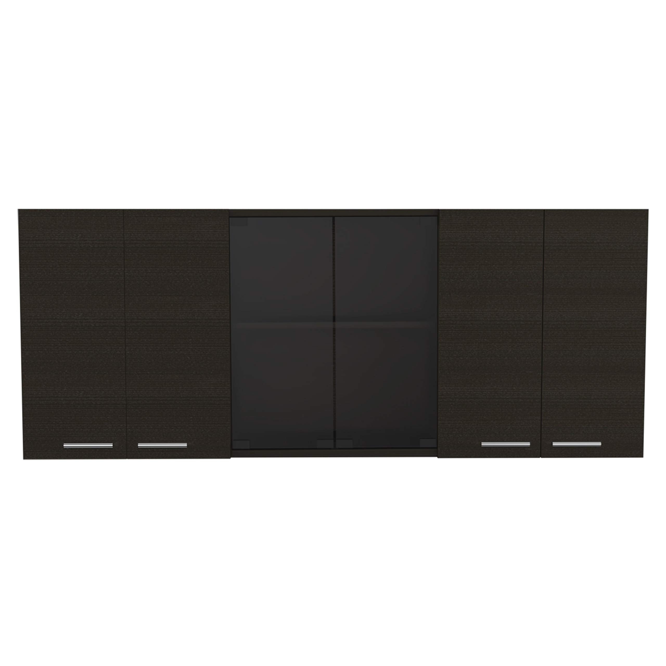 Depot E-Shop Oceana 150 Wall Cabinet With Four Doors, Two Internal Shelves, Internal Plate And Glass Organizer, Two Storage Shelves With Two Glass Doors, 24&Quot; H, Black, Kitchen