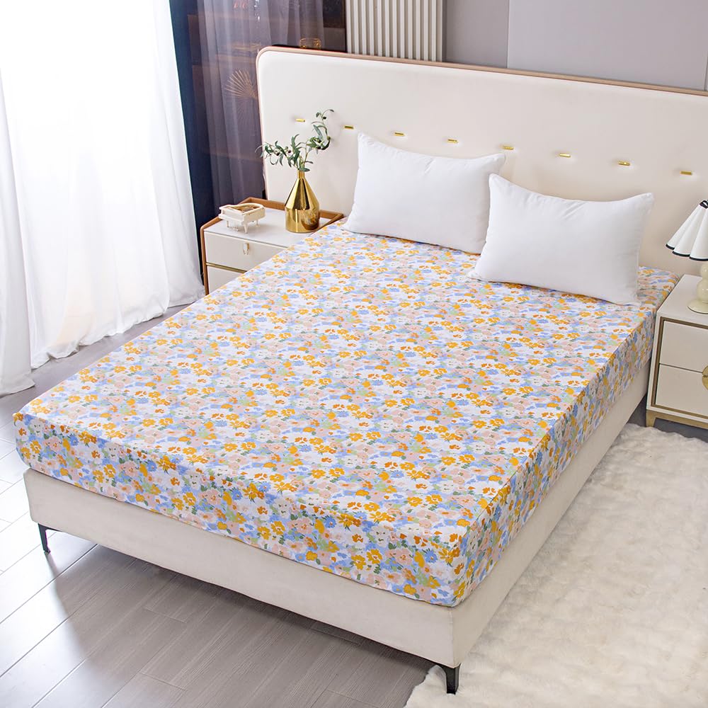 Naturety Bedding Fitted Sheet With Deep Pocket,Colorful Flower Printed Fabric Bed Sheets (Colorful Garden, Twin)