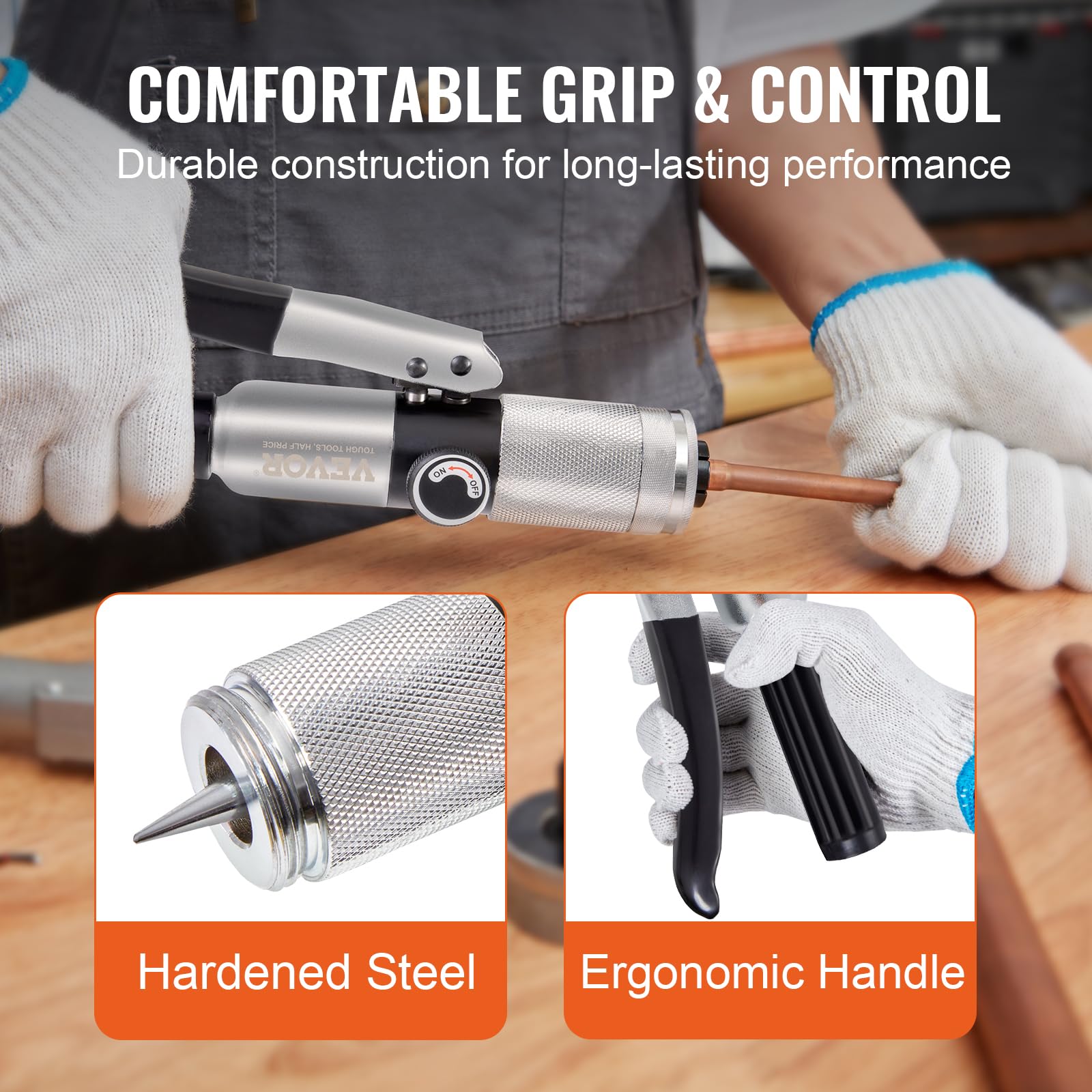 VEVOR Hydraulic Tube Expander, 3/8 to 1-1/8 OD, 7 Heads, Deburring Tool, Pipe Cutter for Copper, Aluminum, Brass, Soft