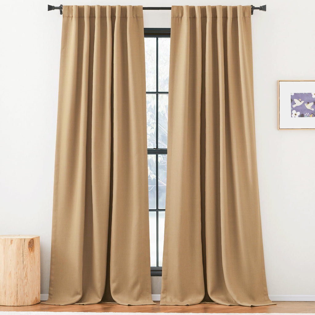 NICETOWN Caramel Thick Faux Linen Thermal Insulated Room Darkening Curtains, 52W x 96L, 2 Panels, Pinch Pleated, Ideal for Bedroom/Living Room