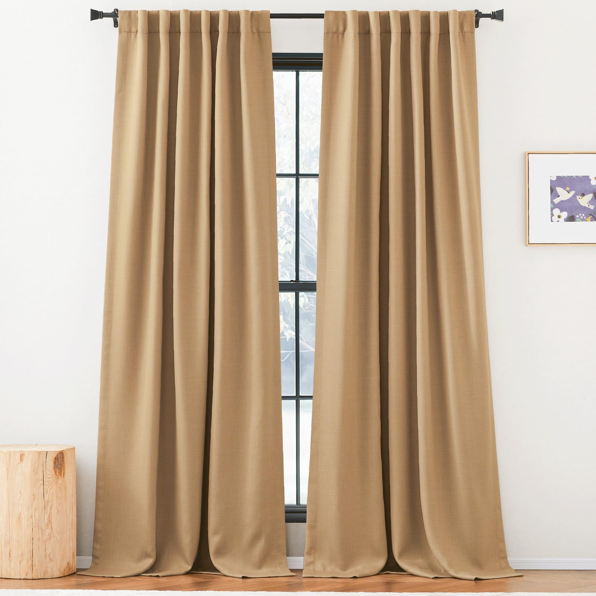NICETOWN Caramel Thick Faux Linen Thermal Insulated Room Darkening Curtains, 52W x 96L, 2 Panels, Pinch Pleated, Ideal for Bedroom/Living Room