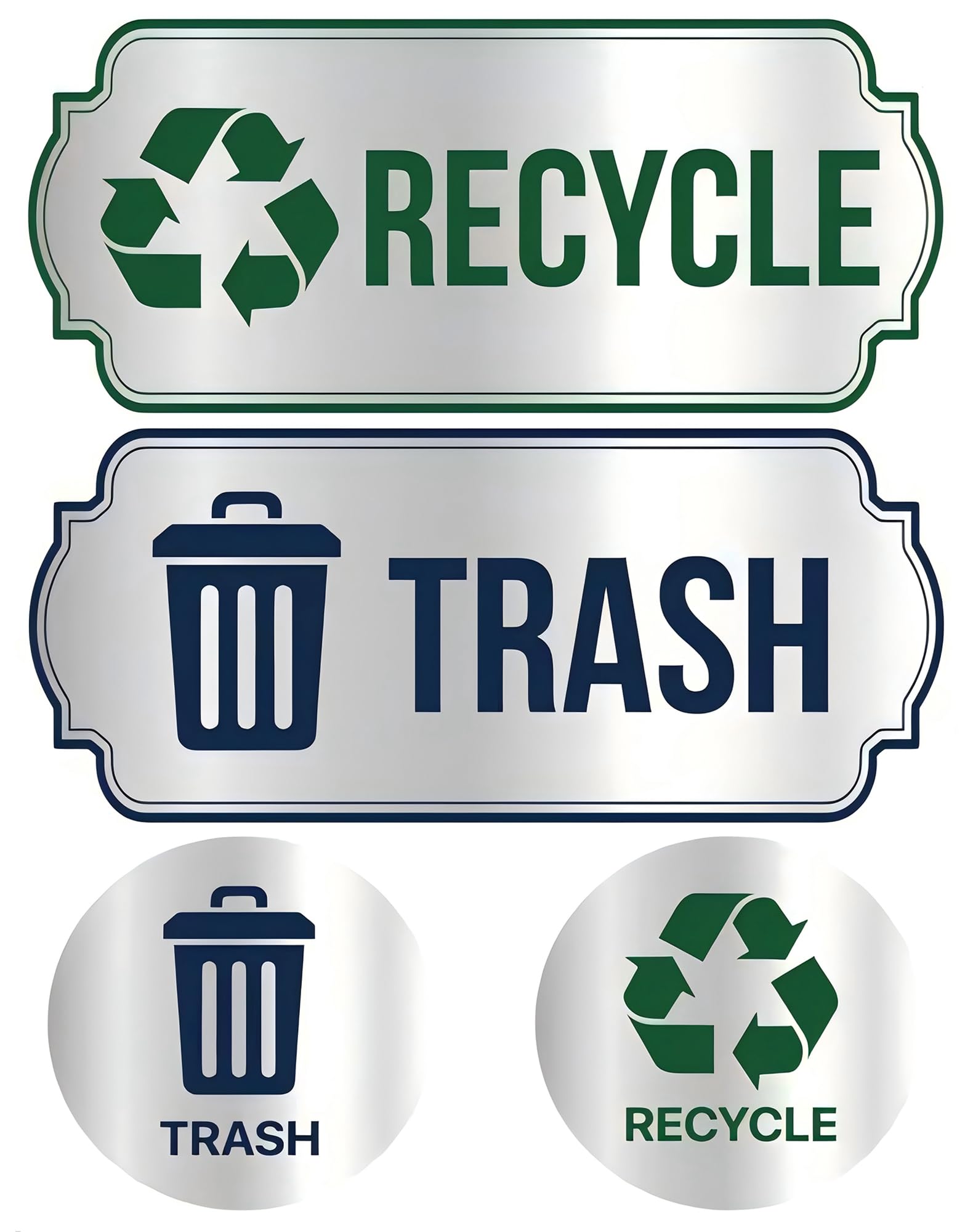 Recycle Stickers for Trash Bins 4Pcs, Waterproof Self-Adhesive Trash and Recycle Stickers for Home, Office, Hotel, Apartment, Sc