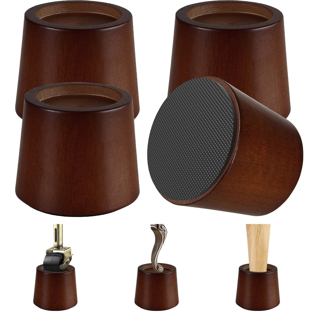 Koikey Wooden Furniture Bed Risers - 3 Inch Circle Heavy Duty Furniture Height Extenders Lifts For Sofa Couch Desk Chair Table B