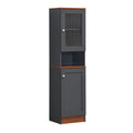 Hodedah 63 Tall Slim Open Shelf Plus Top and Bottom Enclosed Storage Kitchen Pantry, Grey-Oak