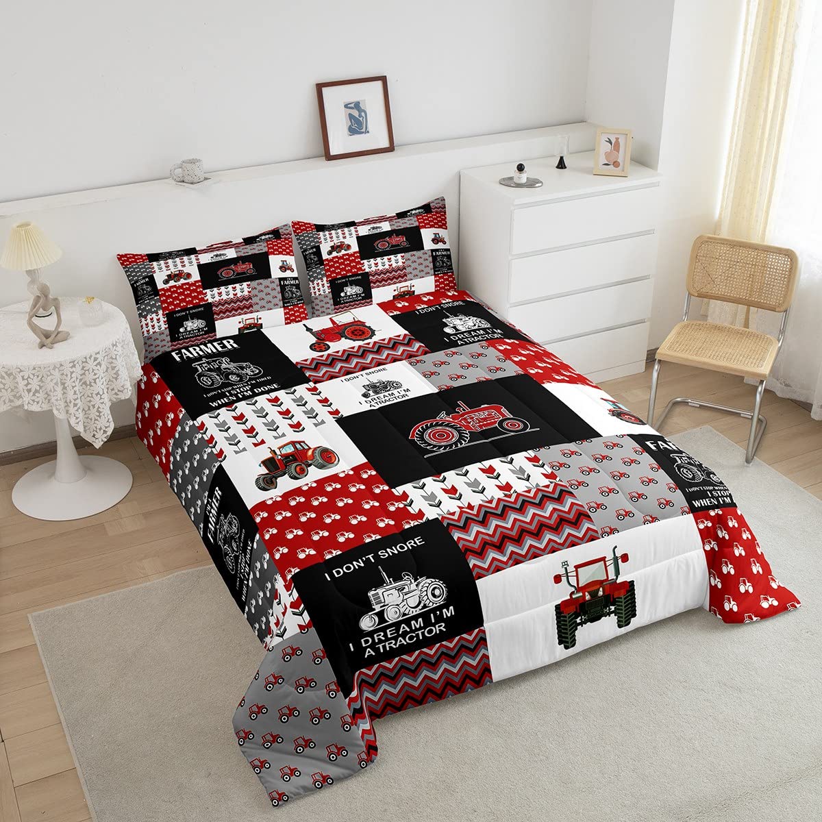 Feelyou Cartoon Tractor Comforter Set Farm Tractor Down Duvet For Kids Boys Toddler Vehicle Truck Bedding Set Harvester Excavato