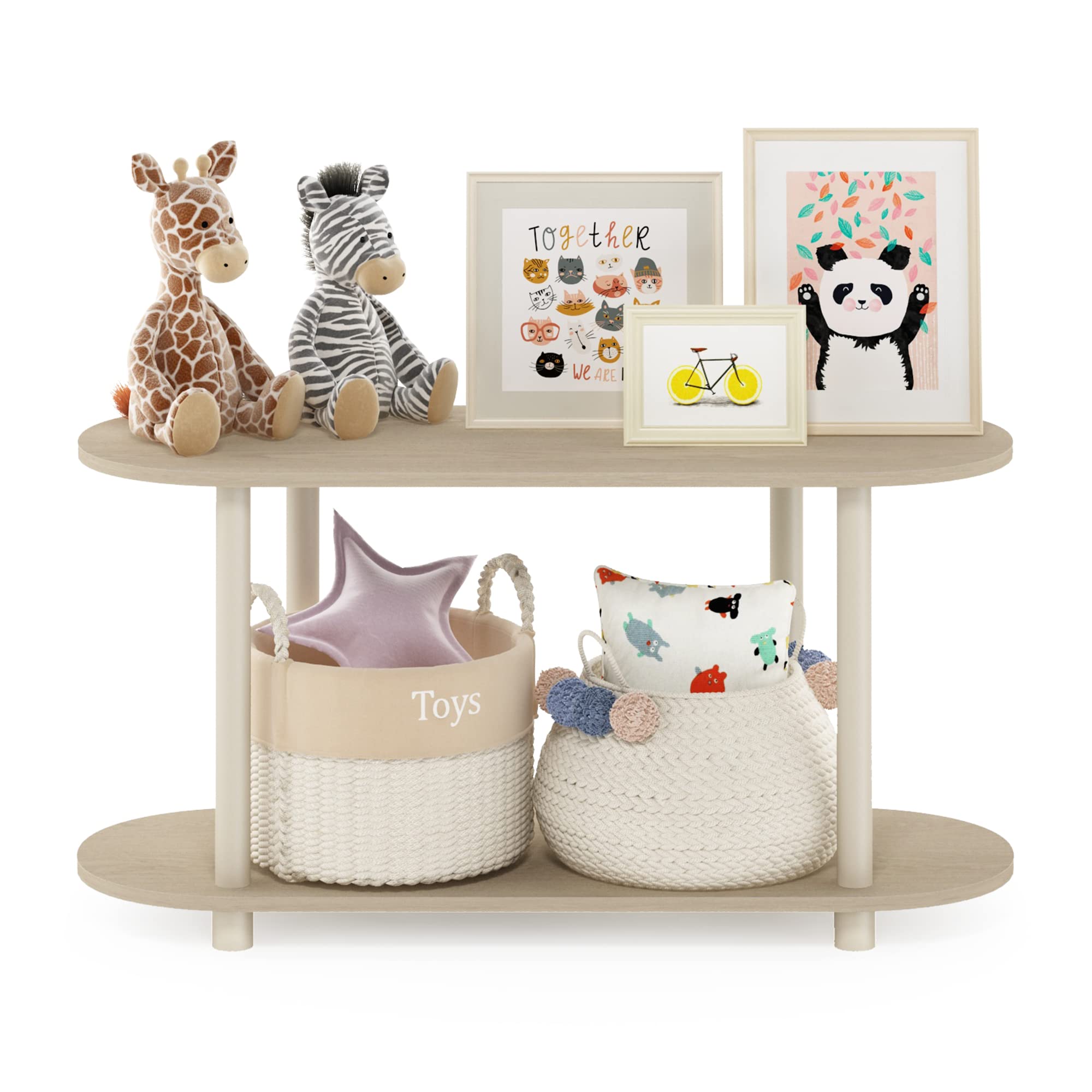 Furinno Turn-N-Tube No Tools Modern Oval Side Table, Bauhaus Oak/Beige