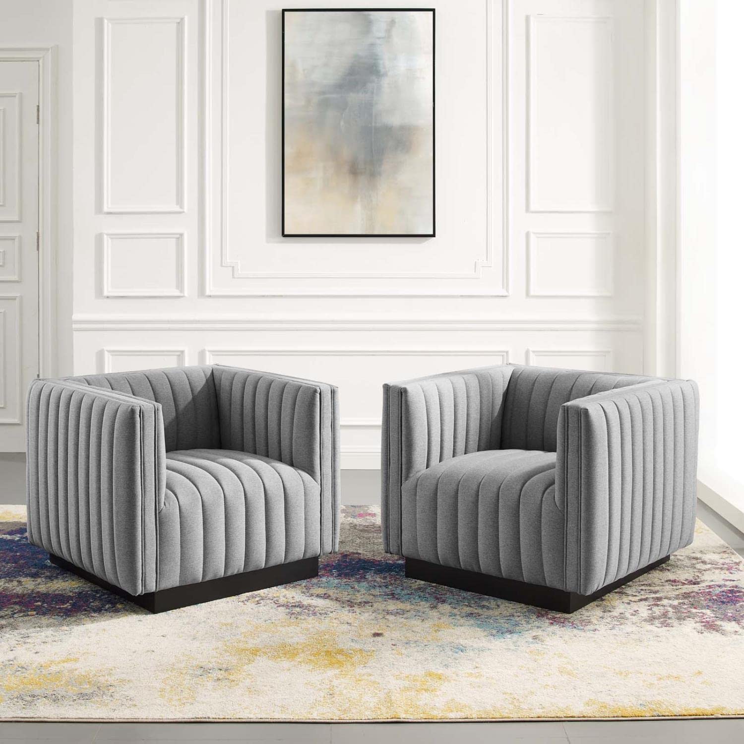 Modway Eei-5045-Lgr Conjure Tufted Armchair Upholstered Fabric Set Of 2, Light Gray