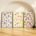 SoulAbiti Watercolor Floral Patterns set of 3 Framed Wall Print 12x18 inch Light Brown Frame PlexiGlass Floral Art ready to han