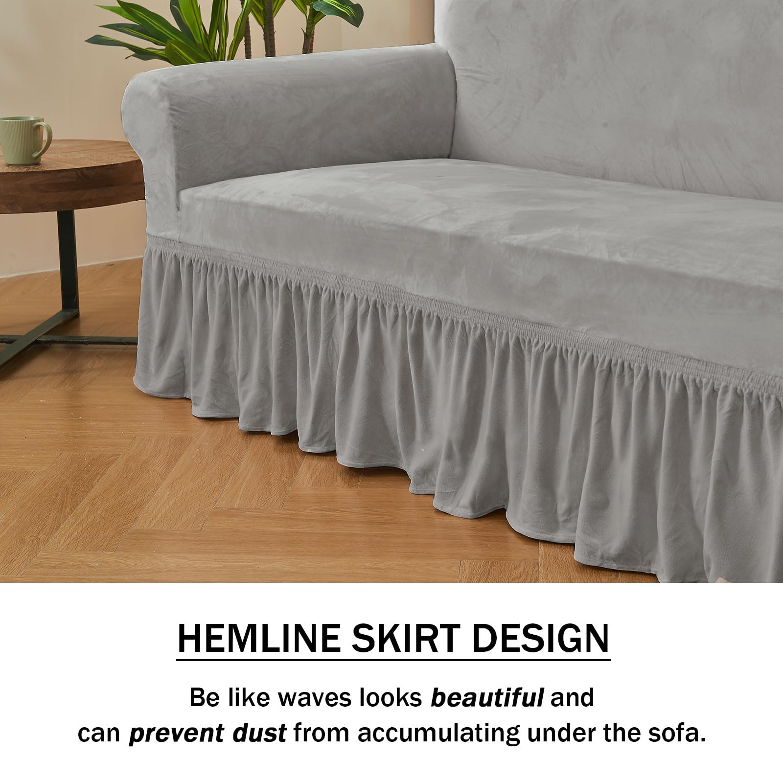 Niceec Sofa Cover Super Soft 1-Piece Light Grey Sofa Slipcover For Sofas Stretch Universal Spandex Couch Covers For Living Room Easy Fit Washable Furniture Sofa Protector With Skirt