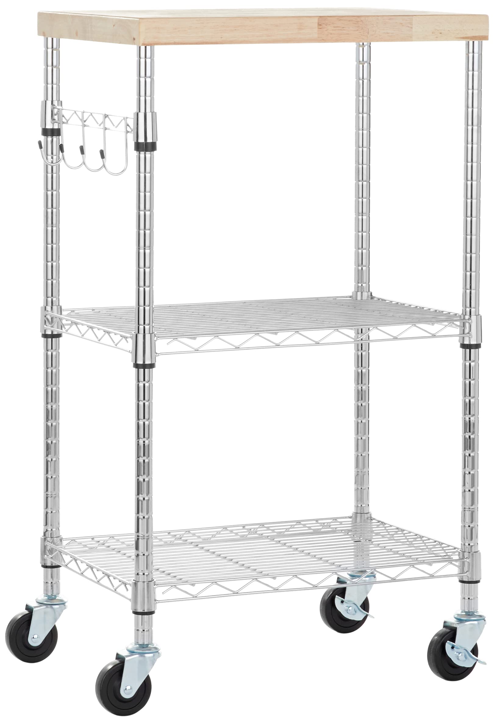 Amazon Basics Kitchen Storage Microwave Rack Cart on Caster Wheels with Adjustable Shelves, 175 Pound Capacity, 21 x 15 x 36.7 i
