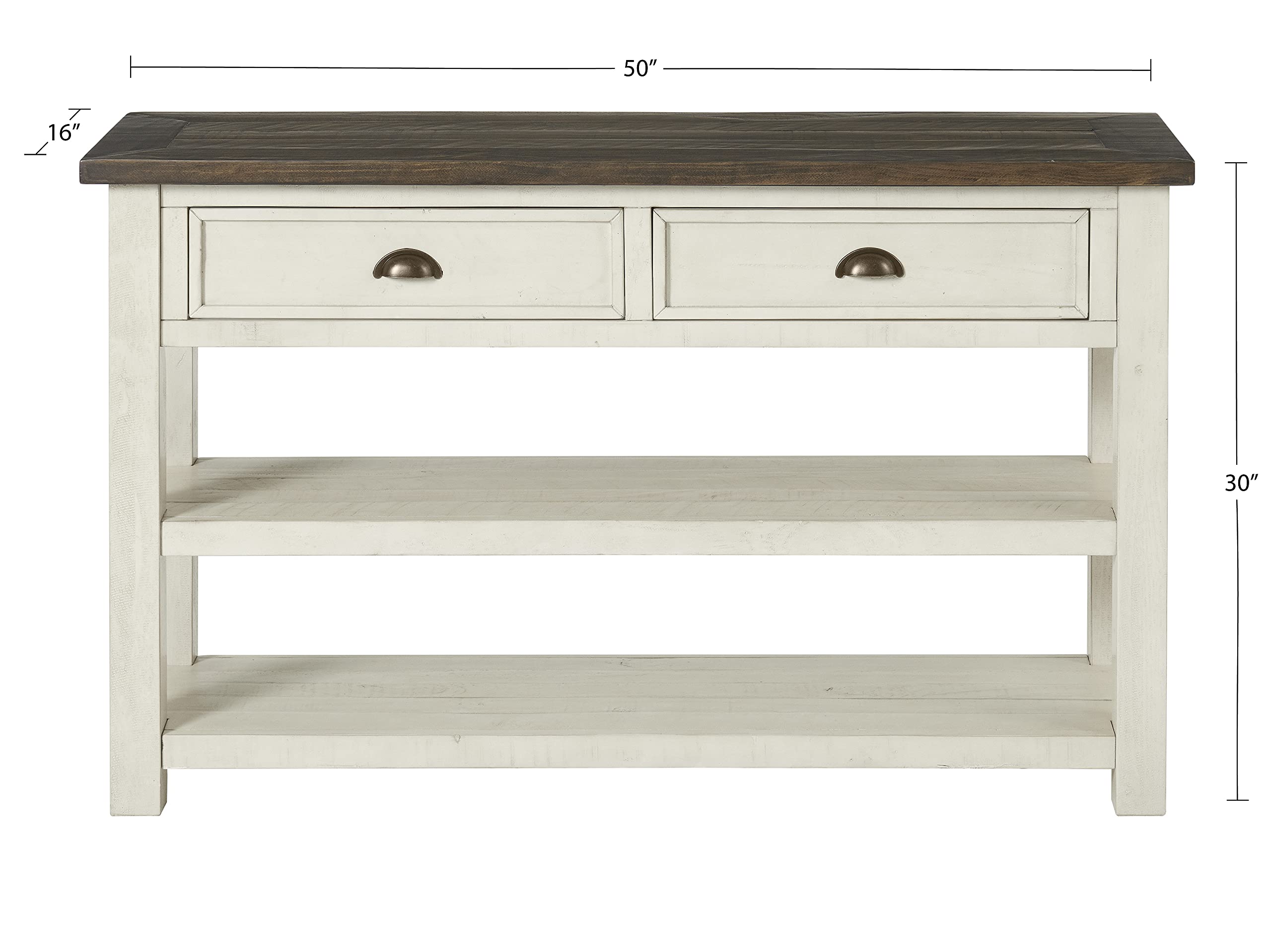 Martin Svensson Home Solid Wood Sofa Console Table, Cream White with Brown Top
