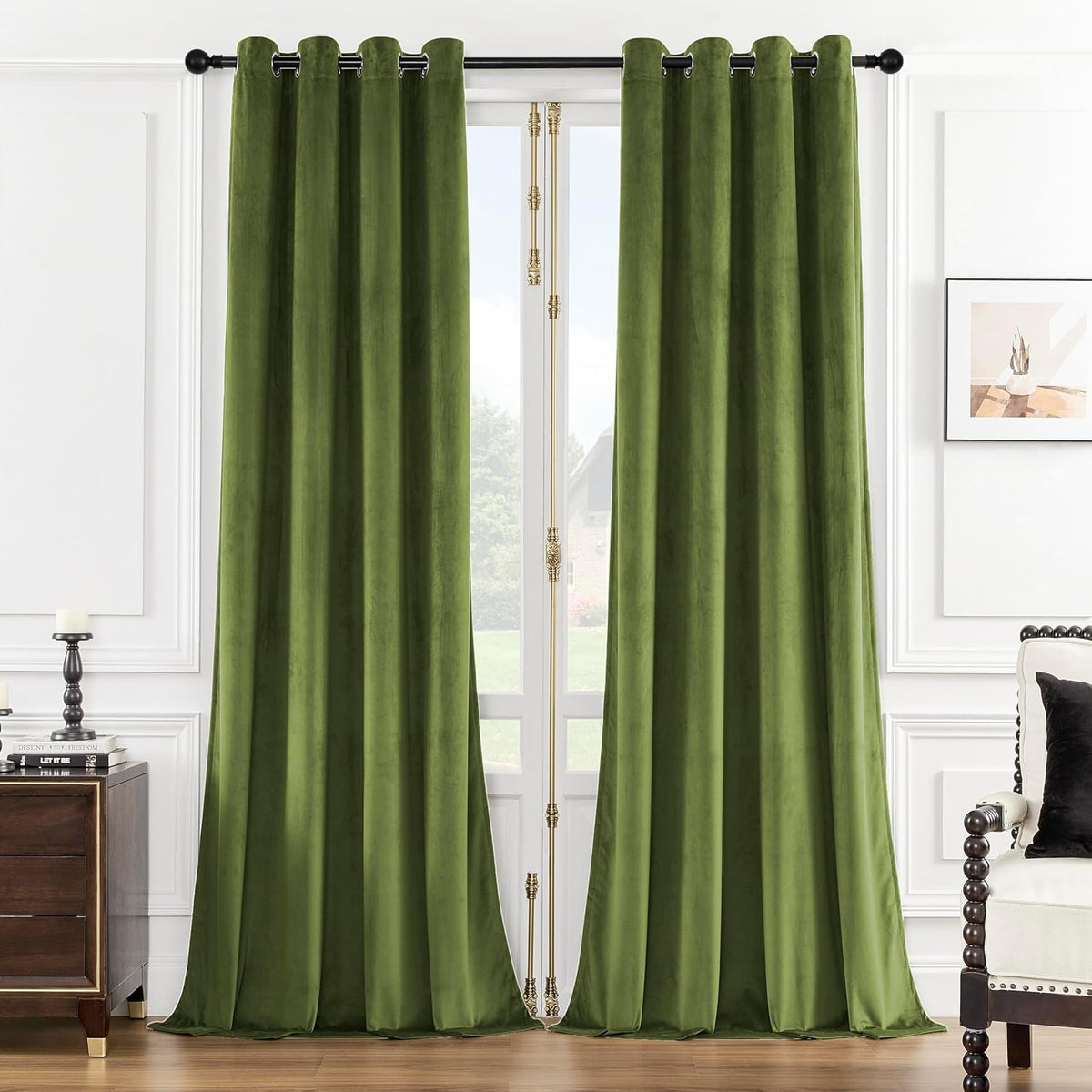 SMILETIME Green 90in Long Velvet Curtains with Grommet, Thermal Insulated Super Soft Privacy Noise Reducing Light Blocking Velve
