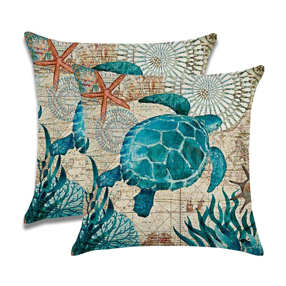 7Colorroom 2Pack Sea Turtle Pillow Cases Ocean Theme Home Decorative Throw Pillow Covers 1818Cushion Covers For Patio Sofa Couch