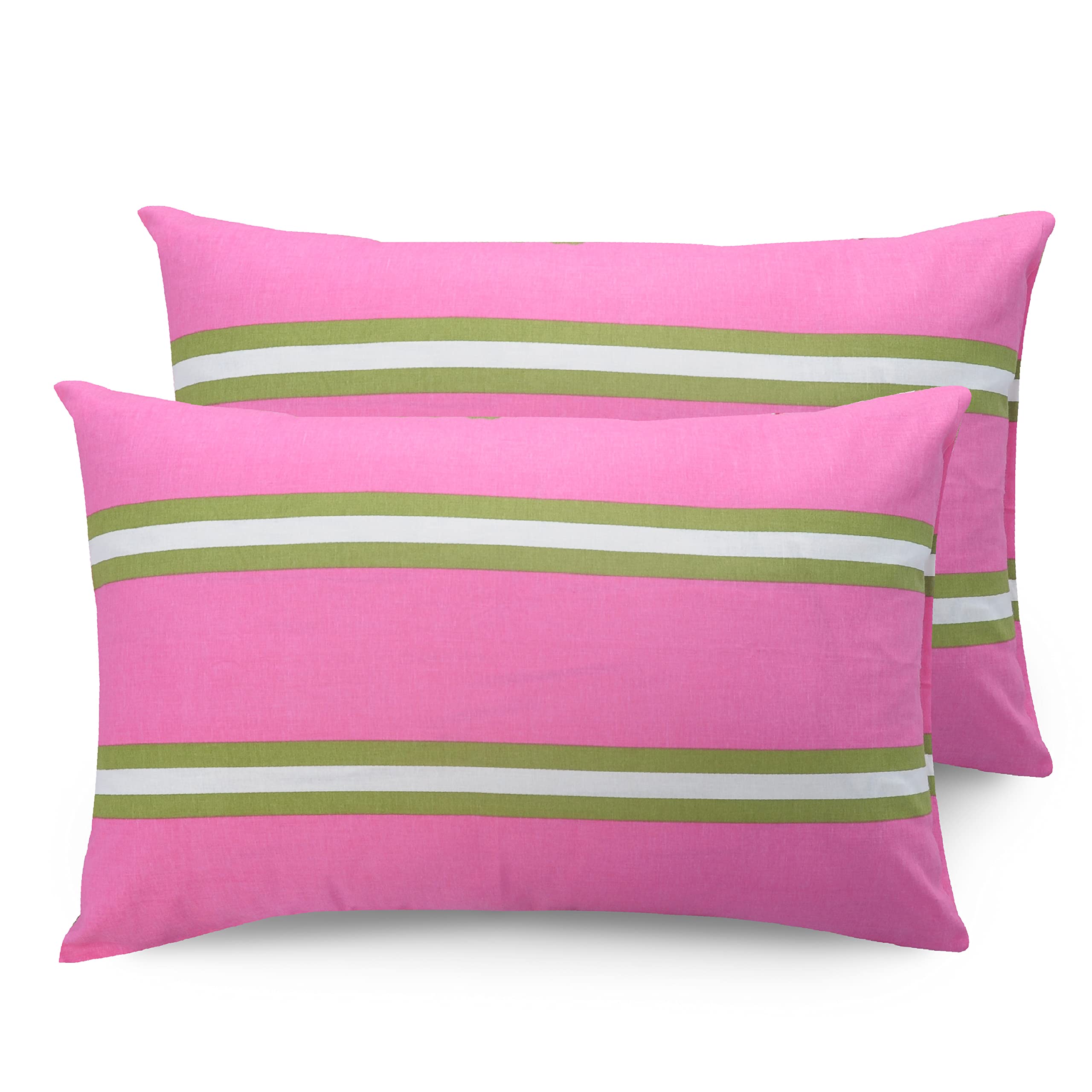 Huesland By Ahmedabad Cotton 144 Tc Cotton Pillow Case Covers Set Of 2  Pink & Green