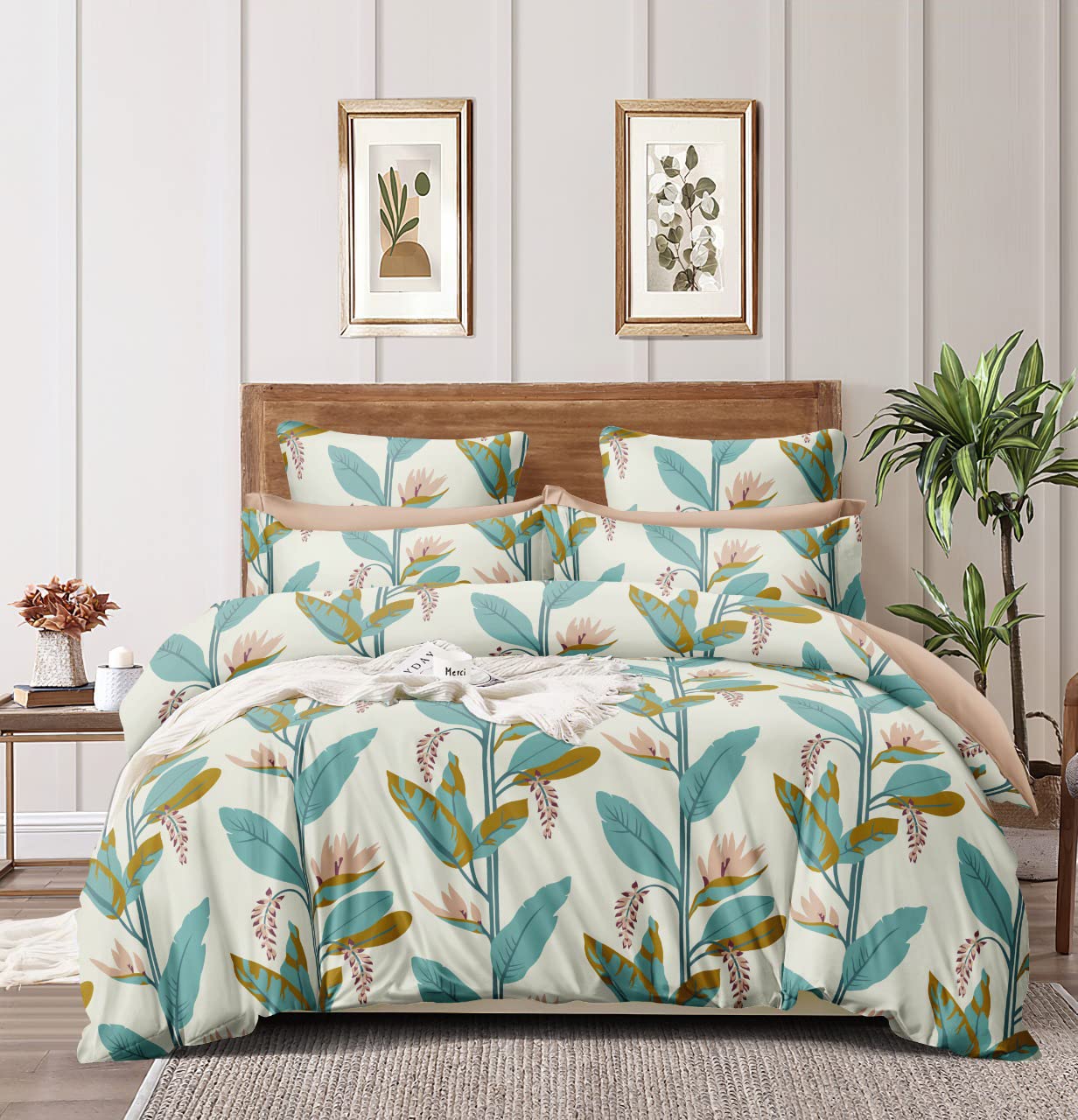 Homewards Blue  Cream Tropical Double Bed Comforter Size 216X230Cm