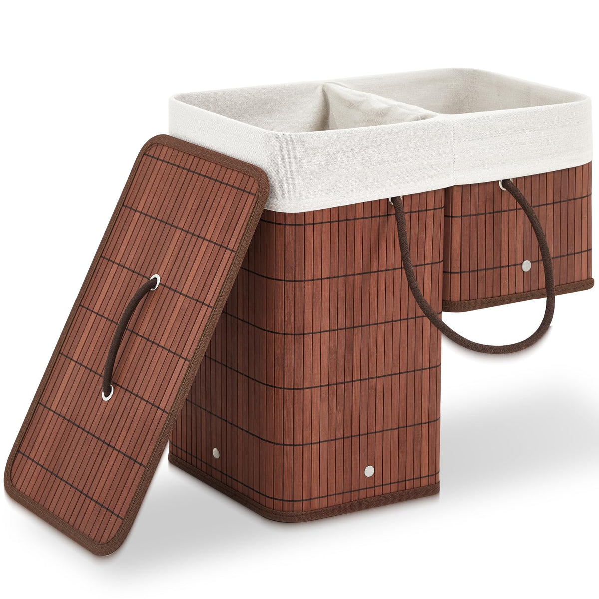 GlikCeil 1 Stair Basket with Lid and Handles, Foldable Staircase Baskets for Carpeted and Wooden Stairs, Bamboo Step Storage Org