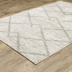 HomeRoots 510862 10 x 13 ft. Ivory & Gray Geometric Shag Power Loom Stain Resistant Rectangle Area Rug