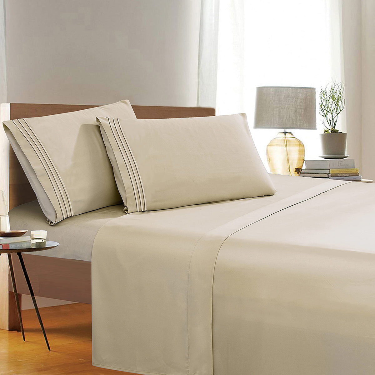 Elegant Comfort 4-Piece 1500 Thread Count Egyptian Quality Sheet Set - Wrinkle Resistant, Queen, Cream