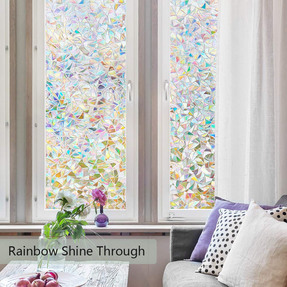 Finnez Window Film Decorative Privacy Film 3D No Glue Glass Sticker For Glass Door Home And Office Heat Control Anti Uv (29.5''