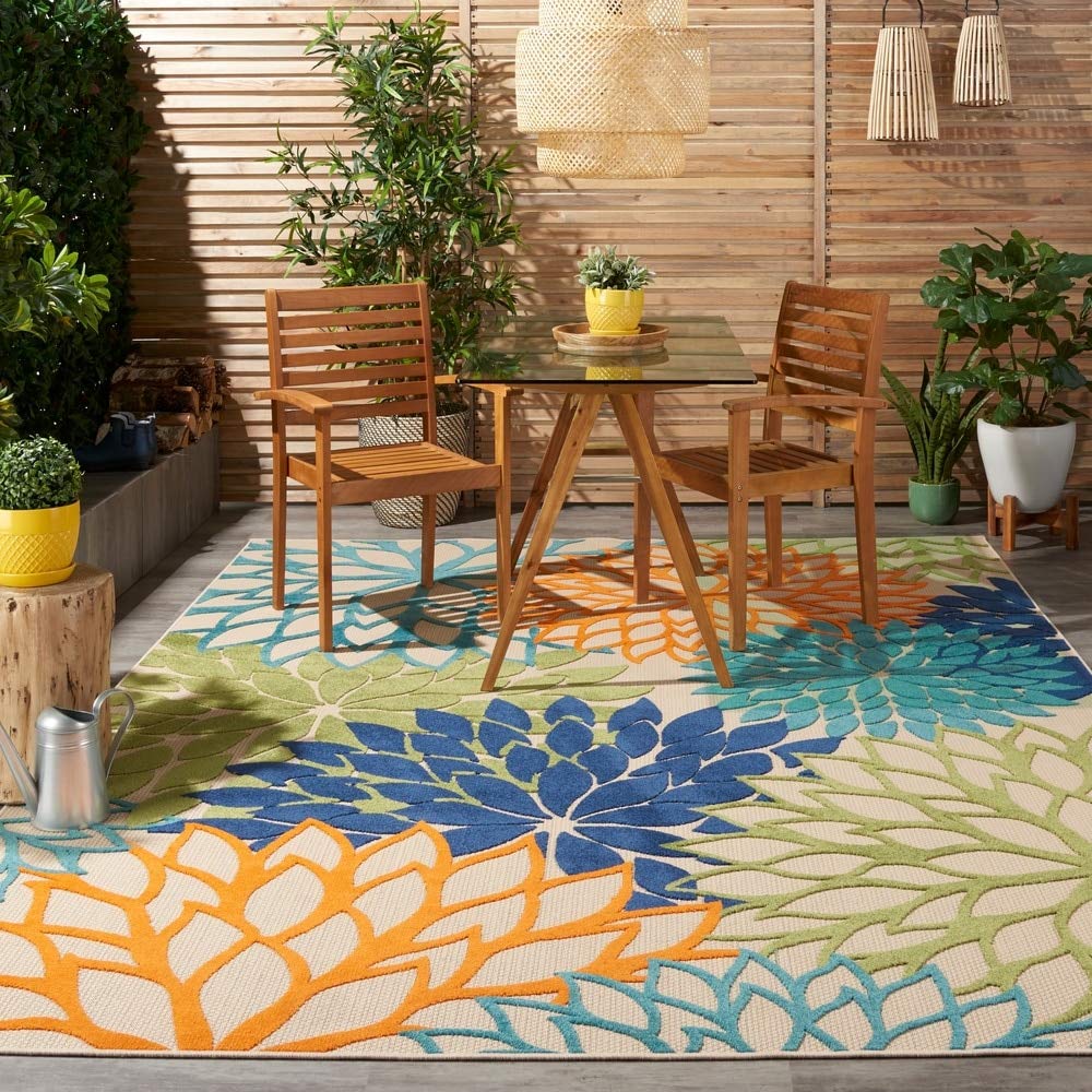 Nourison Aloha Indoor/Outdoor Floral Silver Grey 2'3' X 12' Area Rug, (12' Runner)