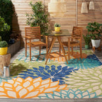 Nourison Aloha Indoor/Outdoor Floral Silver Grey 2'3' X 12' Area Rug, (12' Runner)