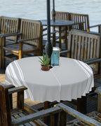 Queenker Outdoor Tablecloth With Umbrella Hole, Farmhouse Gray White Stripe Round Tables Waterproof Tabletop Collection For Pati
