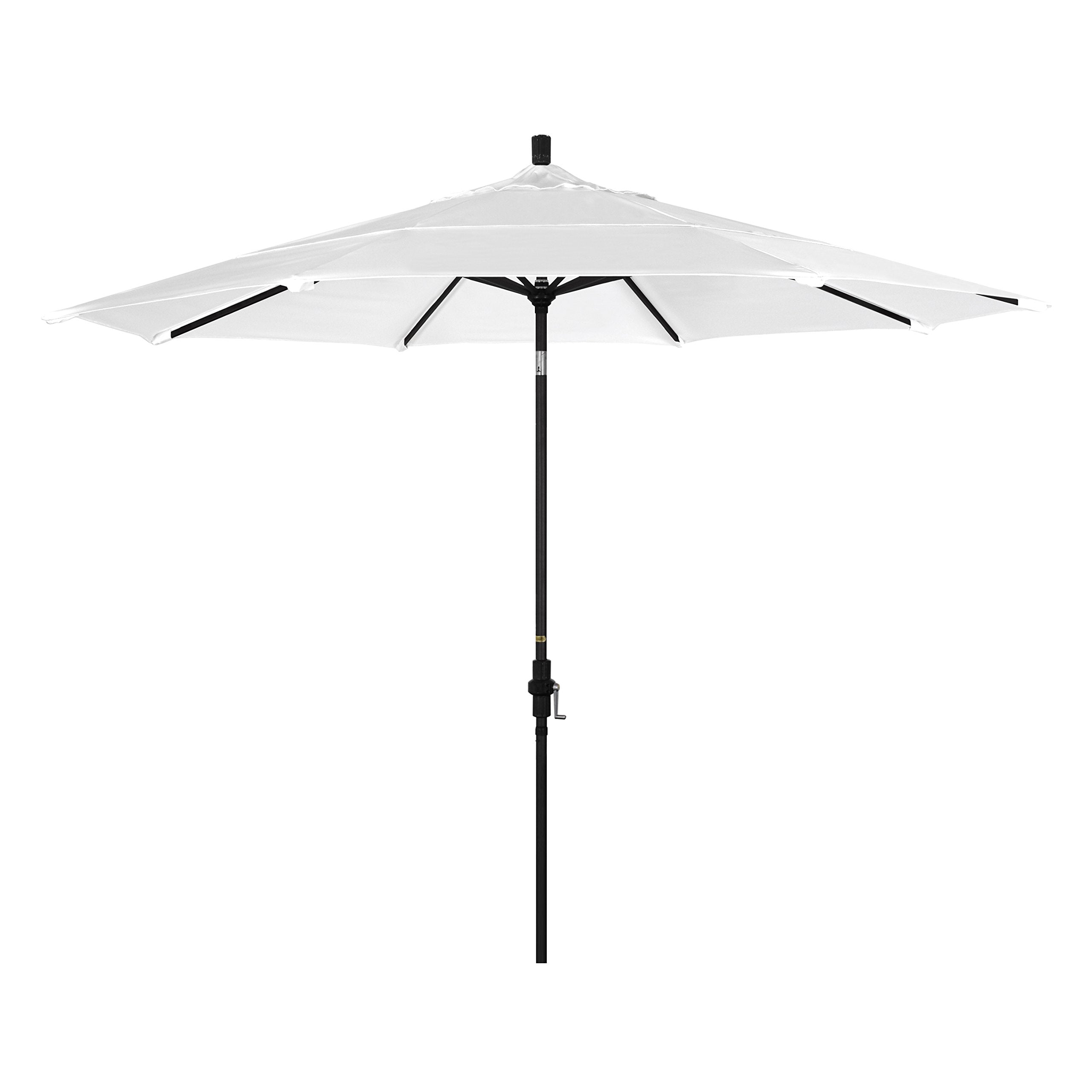 California Umbrella 11' Round Aluminum Market Umbrella, Crank Lift, Collar Tilt, Black Pole, Sunbrella Natural