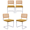 Zesthouse Rattan Dining Chairs 4Pcs, Velvet Accent Chairs With Natural Cane Back & Stainless Chrome Base, Modern Mid Century Modern Dining Chairs, Upholstered Kitchen Dining Room Chairs