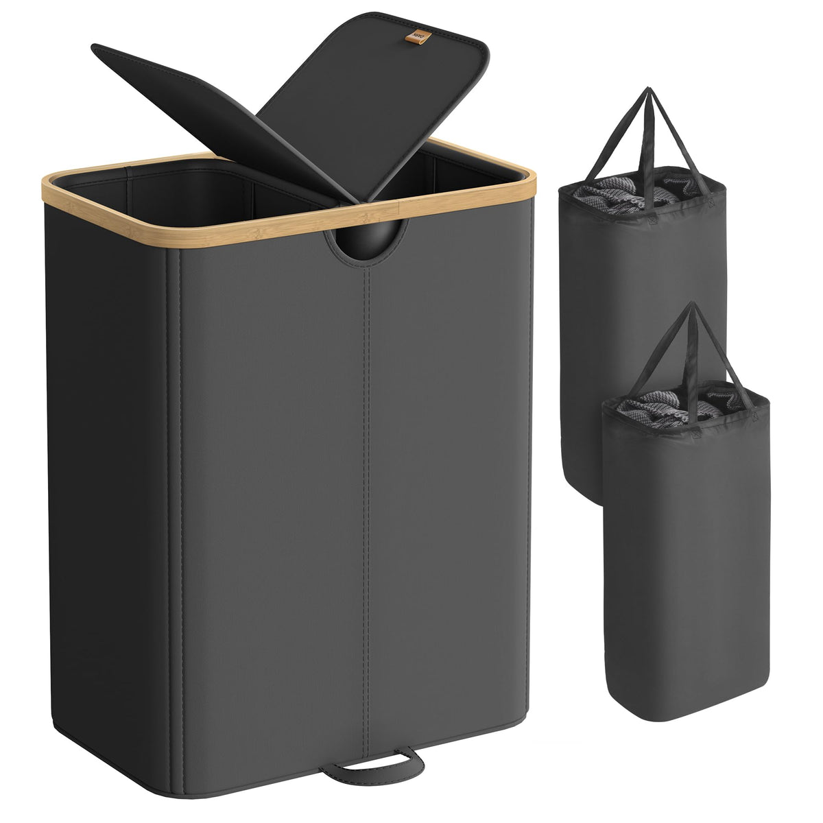 SONGMICS Laundry Basket with 2 Compartments, 150L Laundry Basket with Lid, Removable Inner Bags, for Laundry Bedroom Living Room