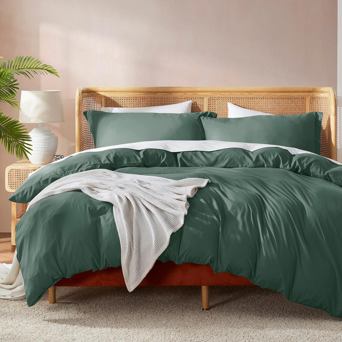 Nestl Forest Green California King Duvet Cover Sets - Soft Double Brushed Cal King Duvet Cover, 3 Piece, With Button Closure, 1