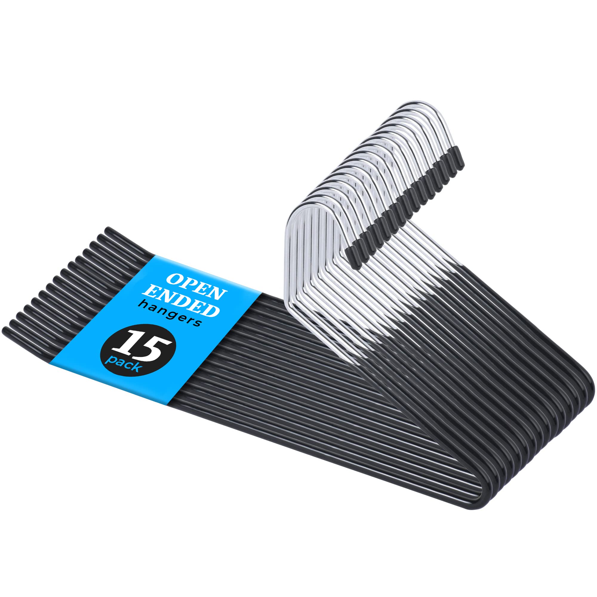 Pants Hangers | Open-Ended Metal Pants Hangers, 15 Black Pant Hangers Non-Slip Hangers for Pants, Jeans, Slacks, Blanket, Tablec