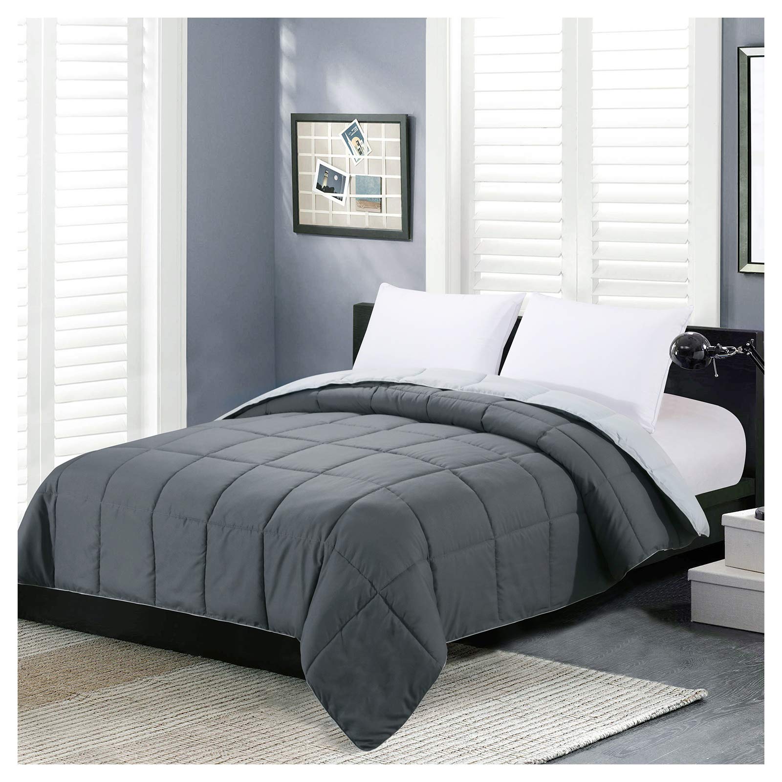 Homelike Moment Lightweight Comforter Gray - All Season Down Alternative Bed Summer Duvet Insert Quilted Reversible Comforters T