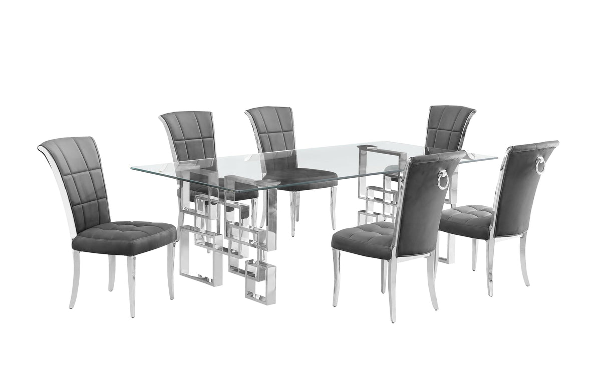 Best Quality Furniture D223-6Sc320 Dining, 7-Piece Set, Dark Gray/Silver