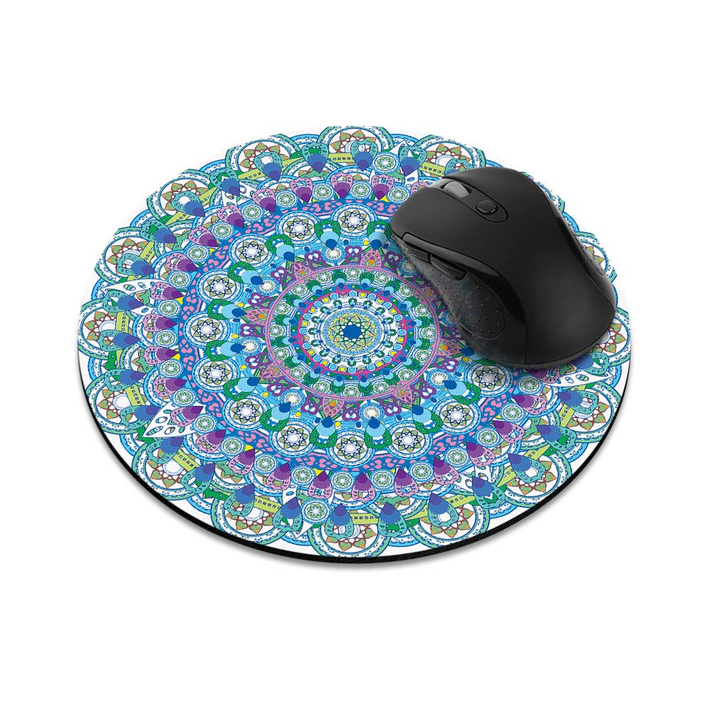 Wirester Non-Slip Round Mousepad, Bohemian Blue Teal Mandala Mouse Pad For Home, Office And Gaming Desk