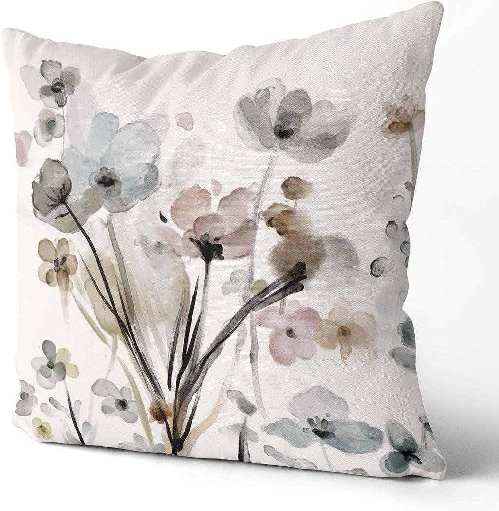 Qesonoo Flower Throw Pillow Covers 16X16 Set Of 2, Flowers Pillow Cushion Cases,Decorative Square Pillowcases For Sofa Couch Bed