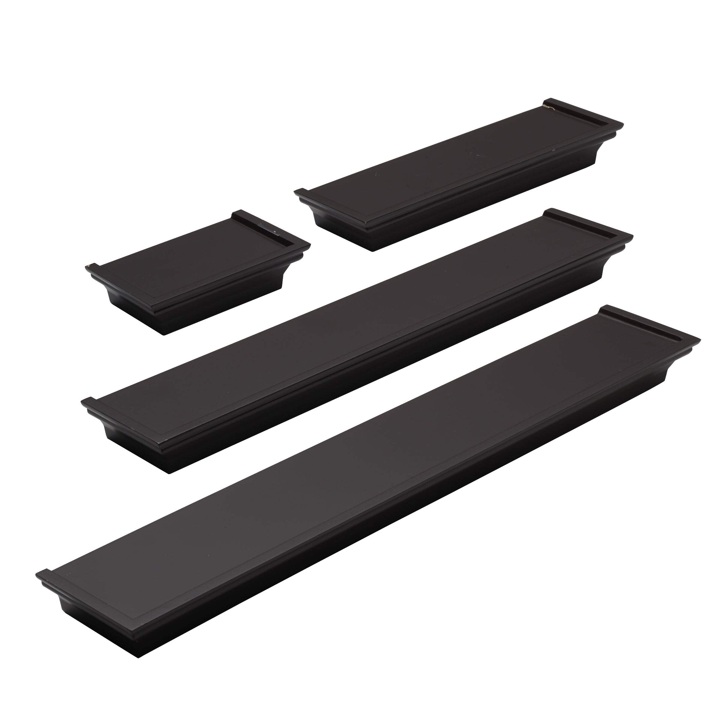 Melannco Floating Wall Shelves for Bedroom, Living Room, Bathroom, Kitchen, Nursery, Set of 4, Espresso, 4 Count