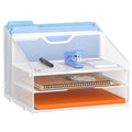 Gawerk Letter Tray Organizer, Mesh Desk File Organizer With 3 Paper Trays And 2 Vertical Upright Section (White)
