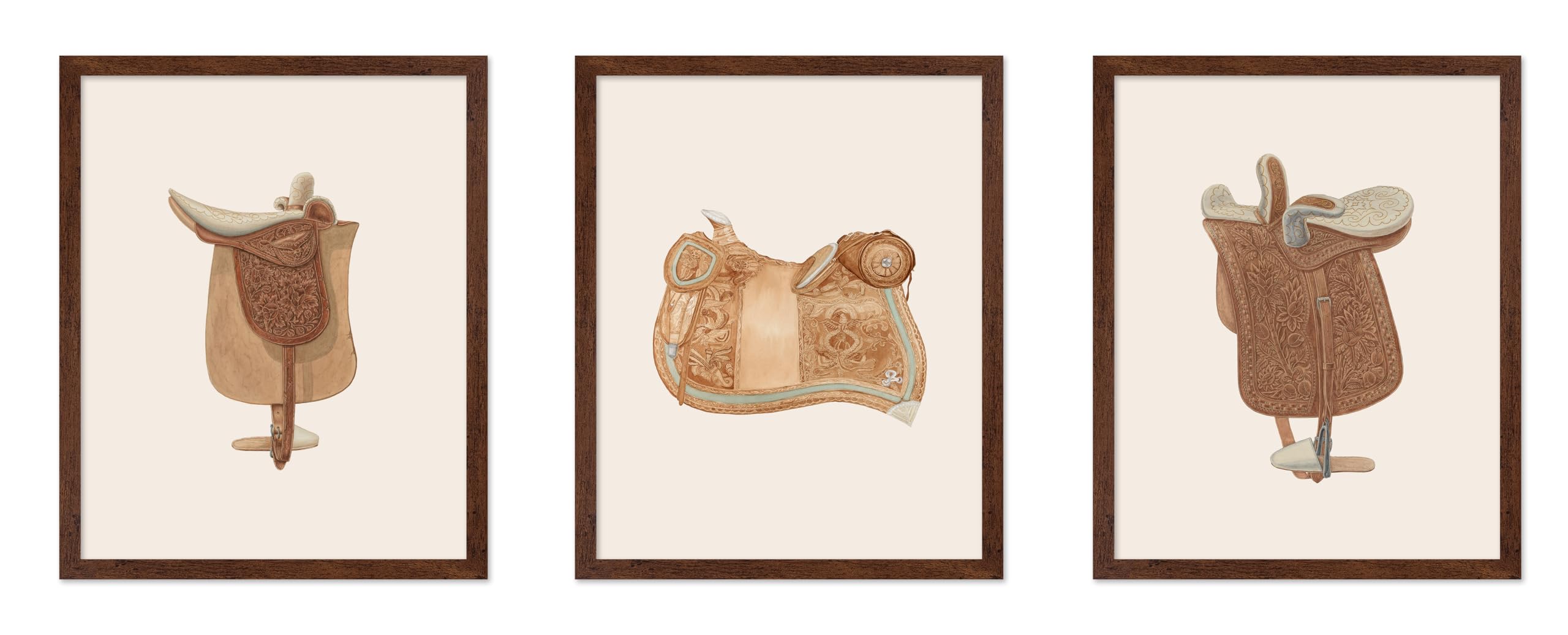 Poster Master 3-Piece Vintage Horse Saddles Poster - Retro Equestrian Print - Saddle Art - Horse Art - Minimal Art - Western Art