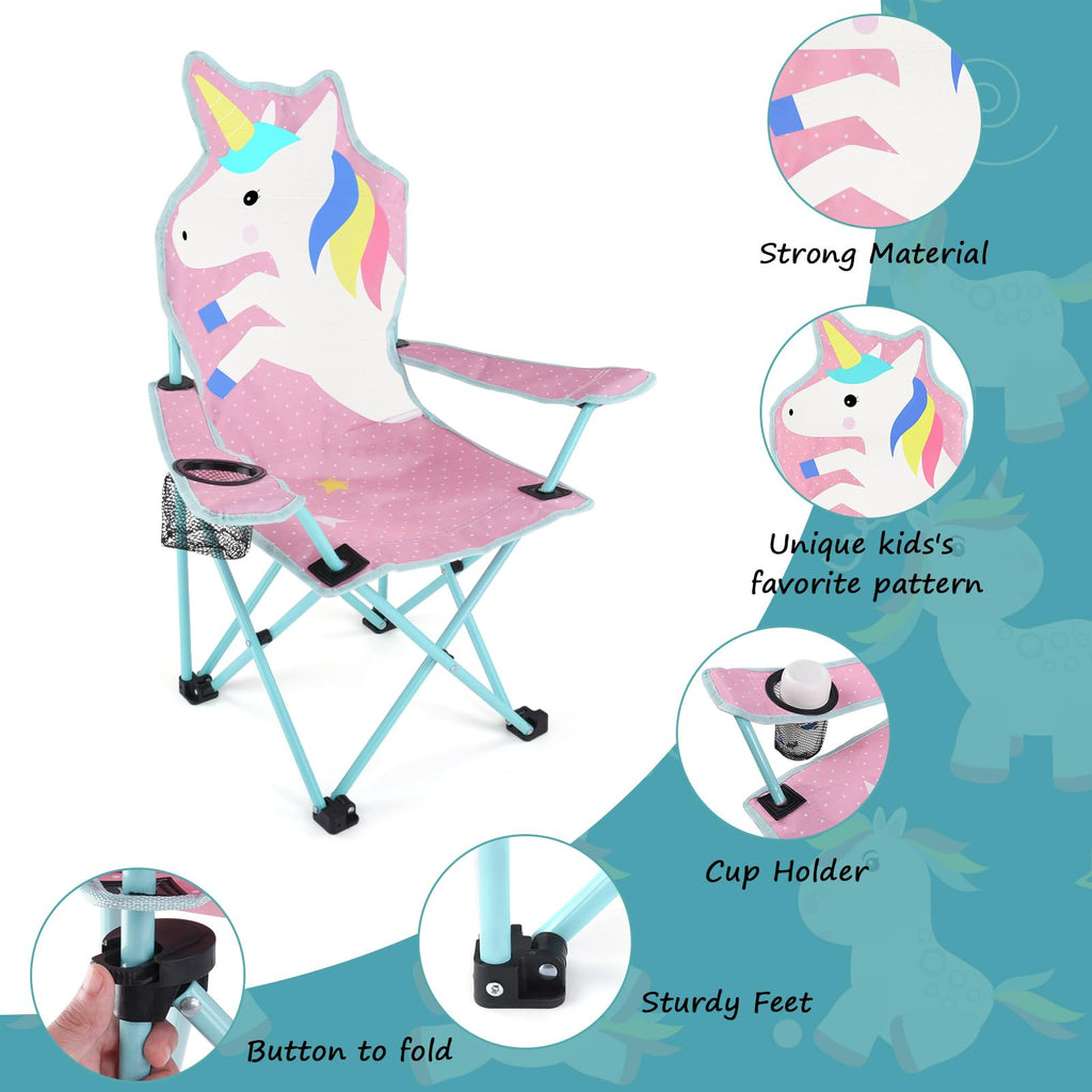 Kaboer Kids Outdoor Folding Lawn And Camping Chair With Cup Holder And Carrying Bag, Children'S Camping Chairs For Outdoor Beach Travel (Unicorn)