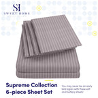 Full Size Bed Sheets - 6 Piece 1500 Supreme Collection Fine Brushed Microfiber Deep Pocket Full Sheet Set Bedding - 2 Extra Pillow Cases, Great Value, Full, Pinstripe Gray