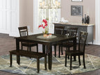 East West Furniture PFCA6-CAP-W 6 Piece Kitchen Table Set Contains a Square Dining Table with Butterfly Leaf and 4 Dining Chairs with a Bench, 54x54 Inch, Cappuccino