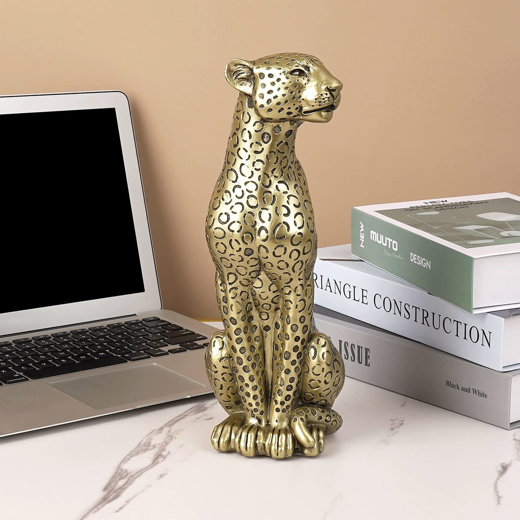 Polyroyal Cheetah Statue Home Decor Leopard Sculpture Resin Sitting Cheetah Figurine Desktop Table Top Ornament Decoration For H