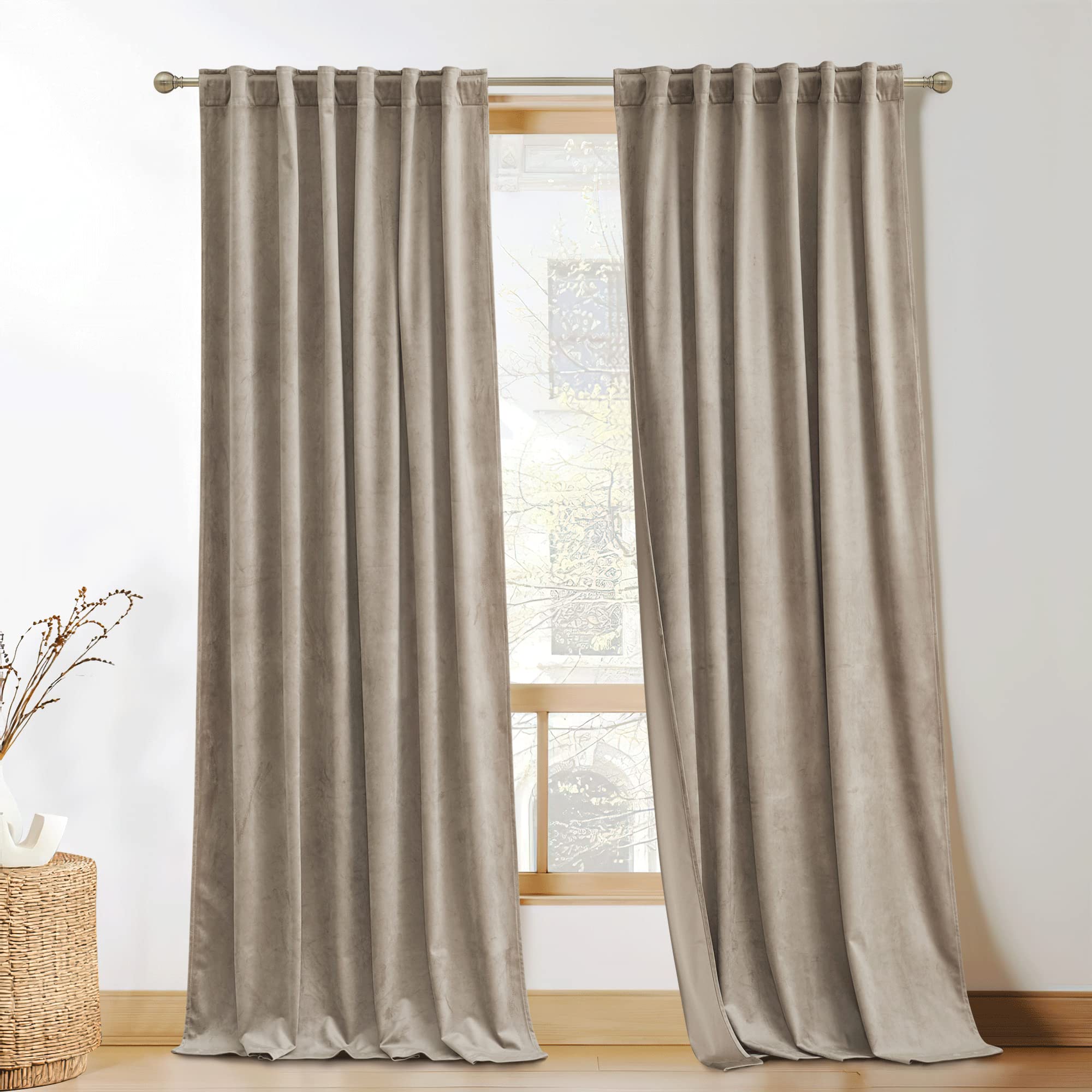 Kgorge Velvet Curtains 120 Inches Long Light Block Room Darkening Thermal Insulating Drapes For Living Room Home Office Theatre