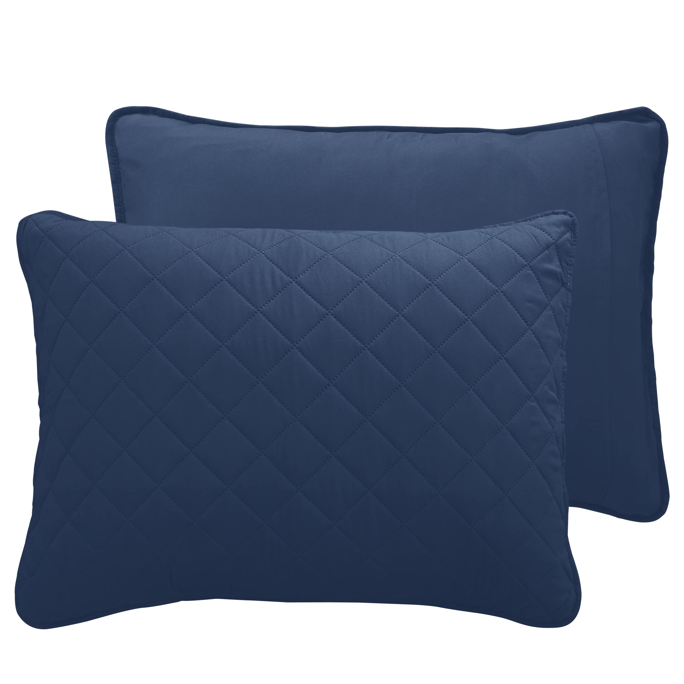 Easy-Going Twin Size Reversible Quilt Set With 1 Quilt And 1 Pillow Sham, Soft Bed Quilt Cover, Water Resistant Lightweight Microfiber Bedspread, Stain Resistant, Dark Blue/Light Blue