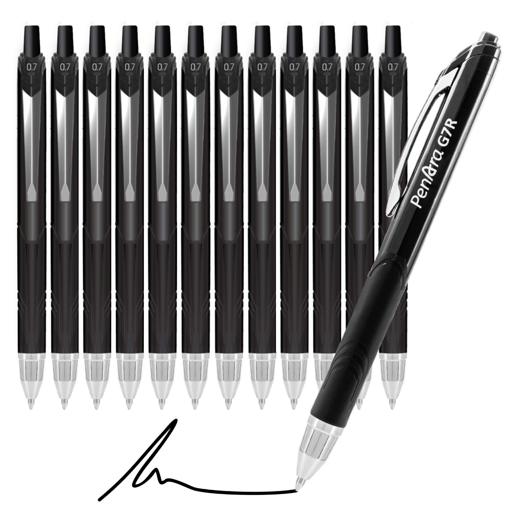 Flexoffice 12 Pack Black Gel Ink Ballpoint Pens, Bold Point 1.0Mm, Retractable & Refillable Pens With Vivid Color, Quick Dry, No