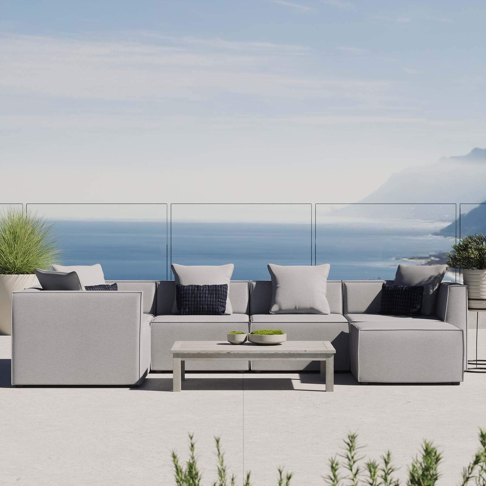 Modway Eei-4386-Gry Saybrook Patio Upholstered Sectional Sofa In Gray, 6-Piece Set