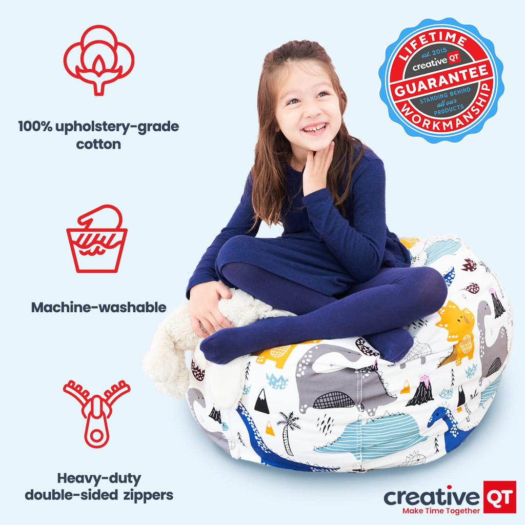 Creative Qt Stuff ’N Sit Large 33’’ Bean Bag Storage Cover For Stuffed Animals & Toys - Purple Unicorn Print - Toddler & Kids’ Rooms Organizer - Beanbag Makes Great Plush Toy Hammock Alternative