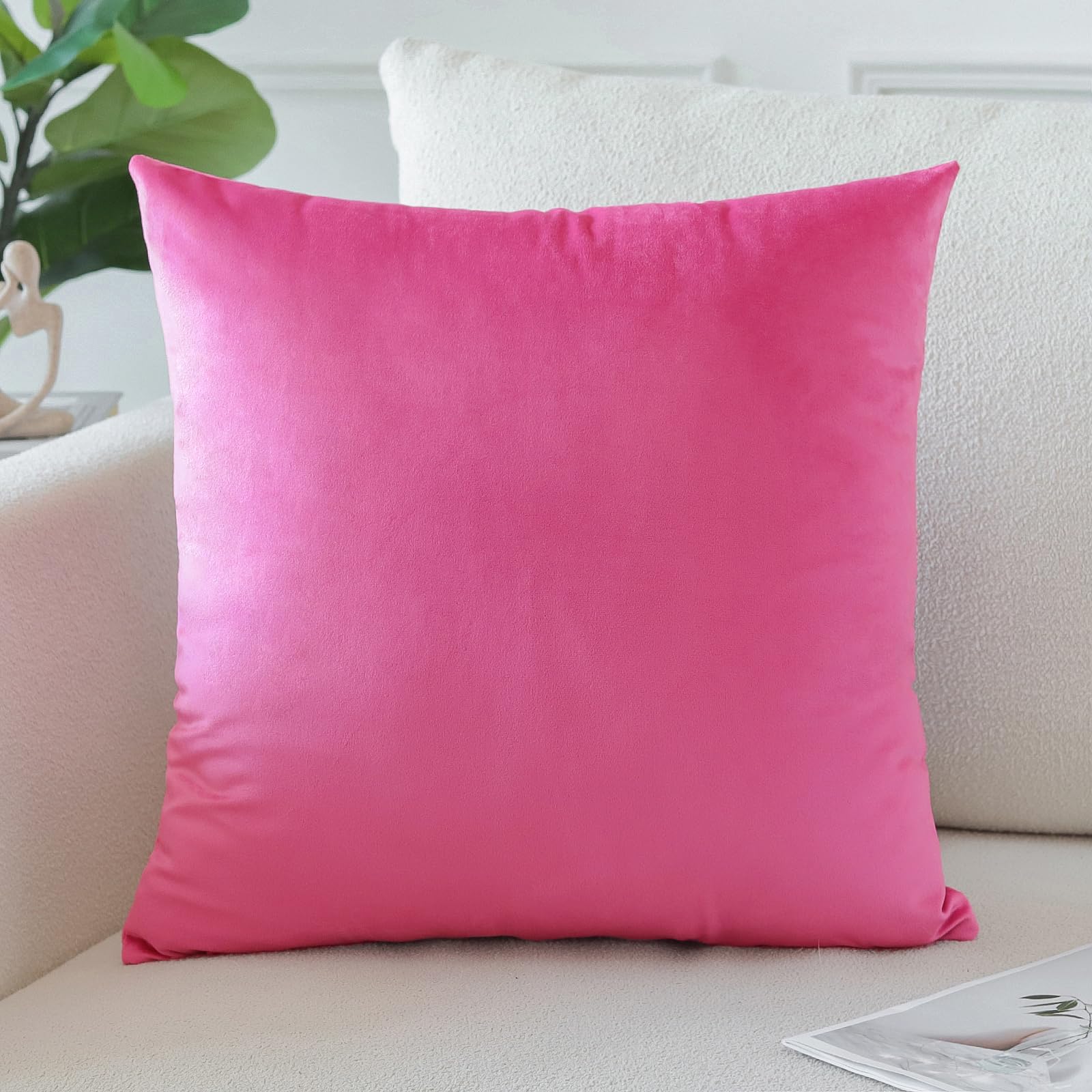 Artscope Luxury Velvet Pillow Covers Decorative Square Pillowcases Soft Solid Cushion Cases For Couch Sofa Bedroom Home Decor 18X18 Inch Hot Pink